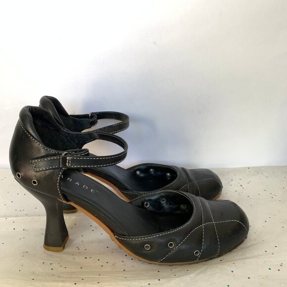 Parade VTG Y2K Black Leather Mary Jane d'Orsay Heels White Contrast Stitching 9 - Picture 3 of 16